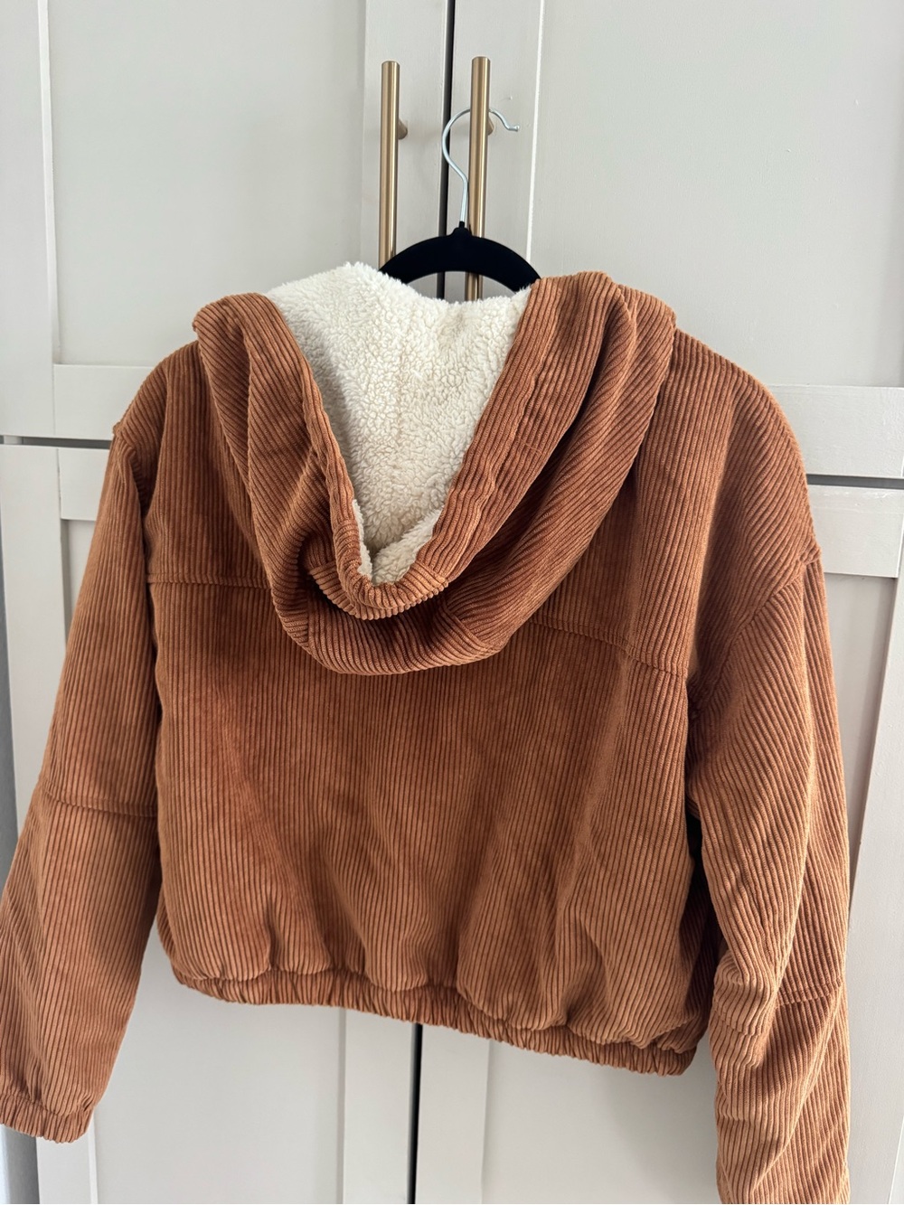 Ashley Sunrise Collection Brown Corduroy Sherpa Hooded Jacket Women's Size S - Picture 5 of 5